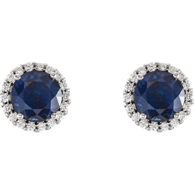 Sapphire Diamond Halo Earrings in Platinum